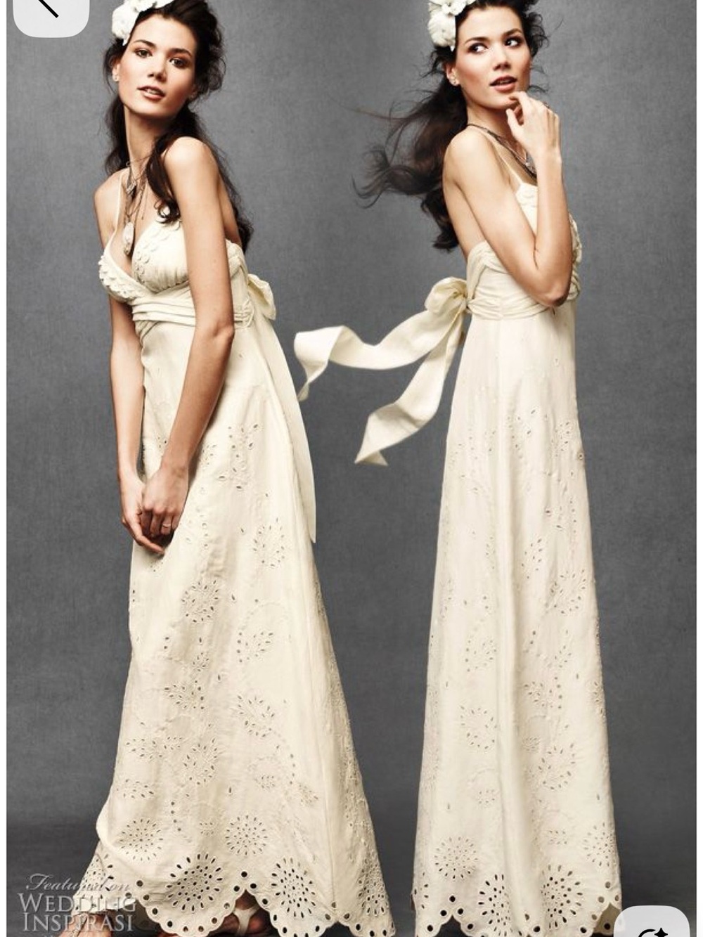 Anthropologie Elegant Cream Eyelet wedding Dress with Bow Tie Back